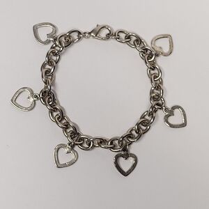 Silver Tone Heart Charm Chain Bracelet